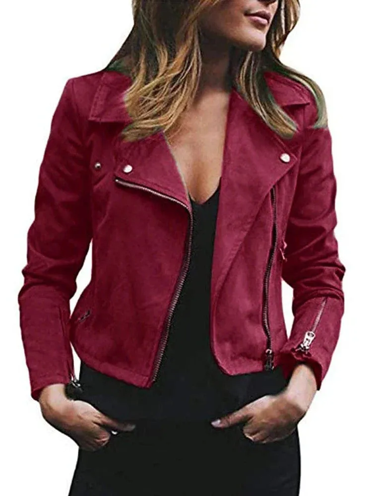 Women's Heated Suede Moto Biker Jacket